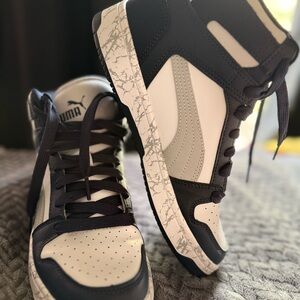 Puma Men’s Black, White & Light Gray High-Top Sneakers - Marbled Midsole